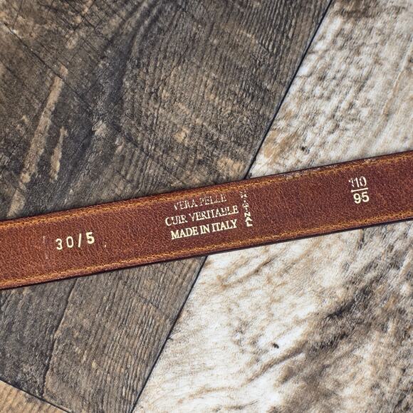 Vintage Italian Leather Belt Brown Tooled Western Boho Fleur De Lis main image 6
